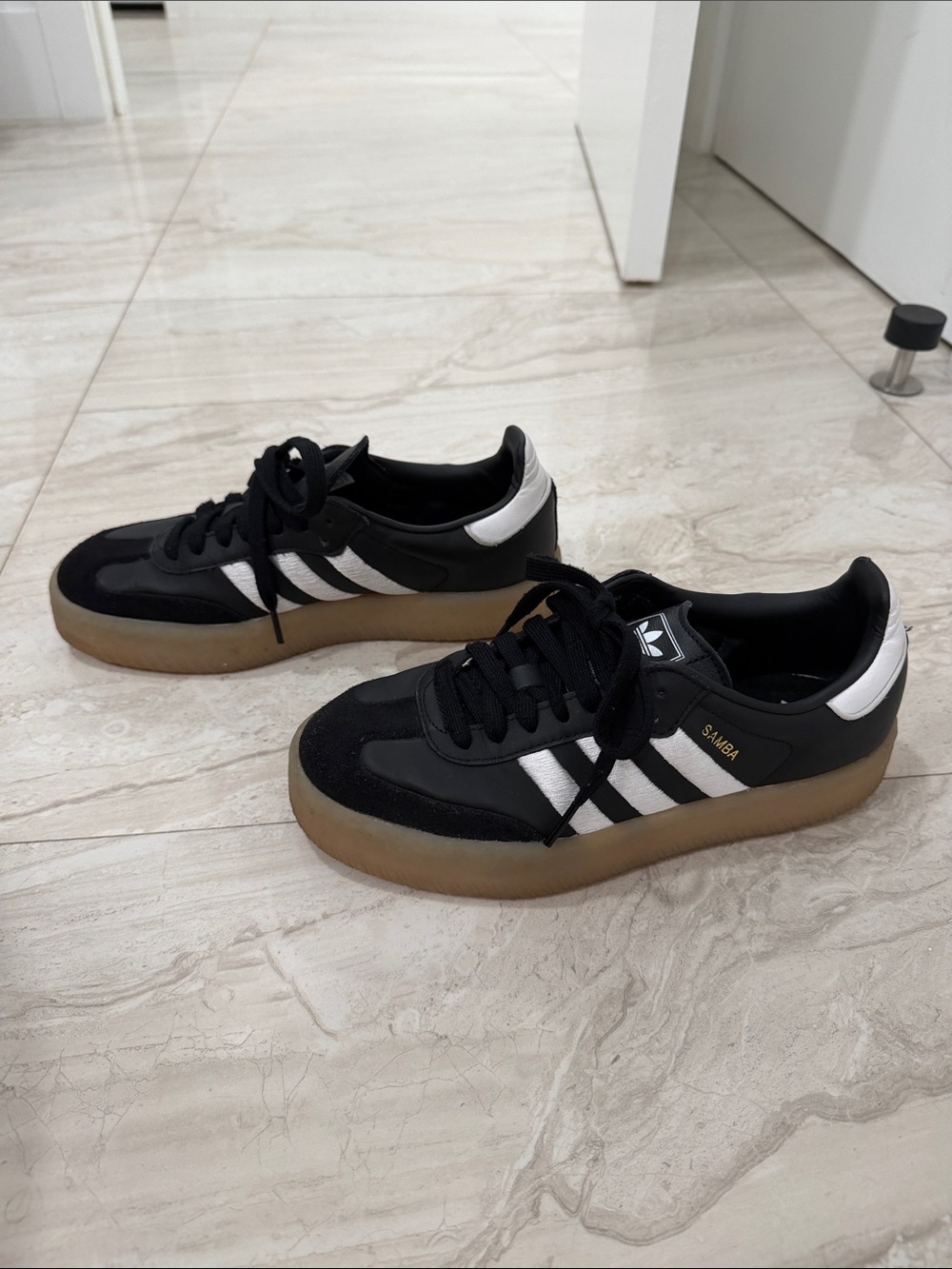 adidas Black & White Samba-Style Sneakers with Gum Sole